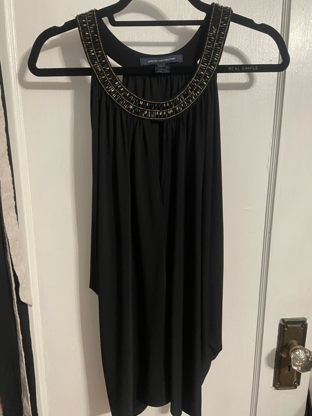 French Connection Black Sleeveless Top with Beaded Trim